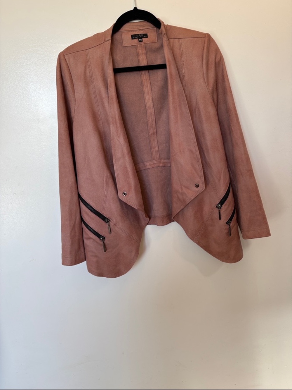 VEX Collection sued like Rose Blush Open-Front Draped Jacket & Zip Faux pockets